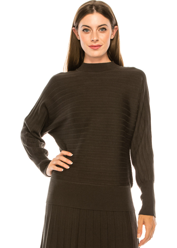 Batwing sleeve ribbed sweater in olive