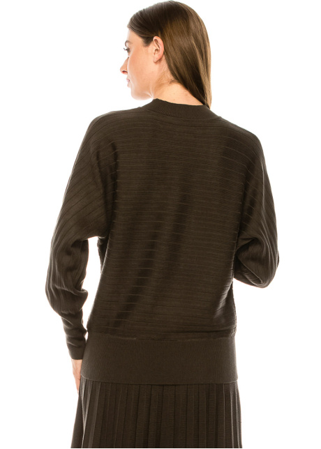 Batwing sleeve ribbed sweater in olive