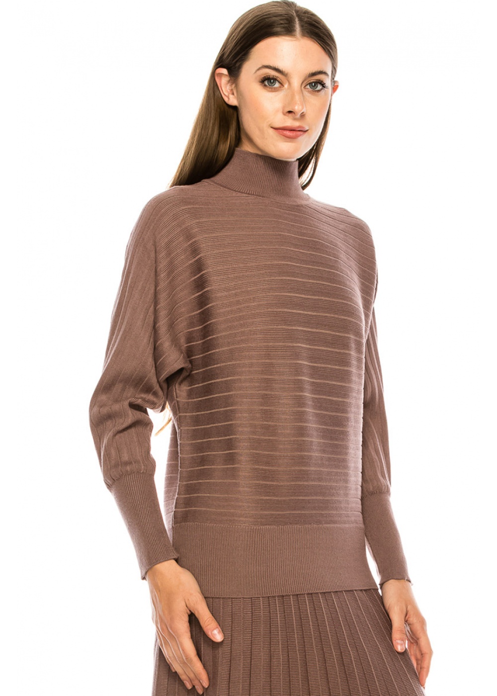 Batwing sleeve ribbed sweater in purple
