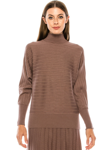 Batwing sleeve ribbed sweater in purple