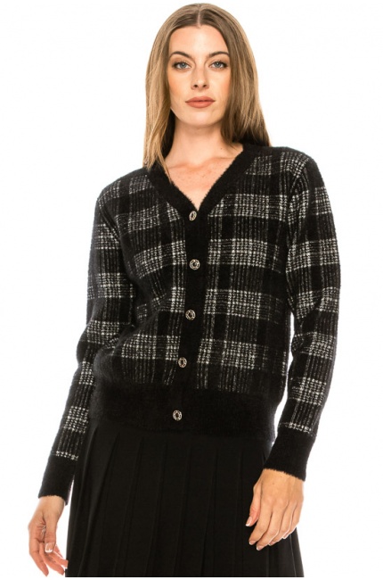 Checkered cardigan in black and white