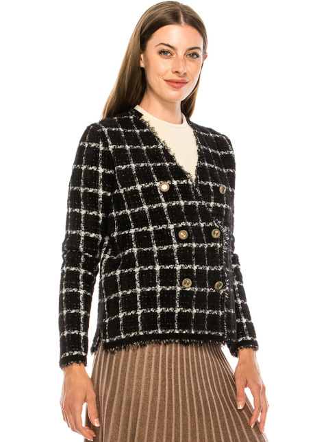Double-breasted checkered cardigan