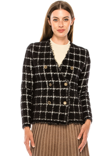 Double-breasted checkered cardigan