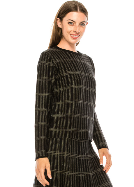 Silver lurex check printed sweater