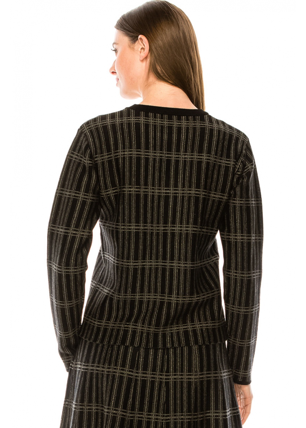 Silver lurex check printed sweater