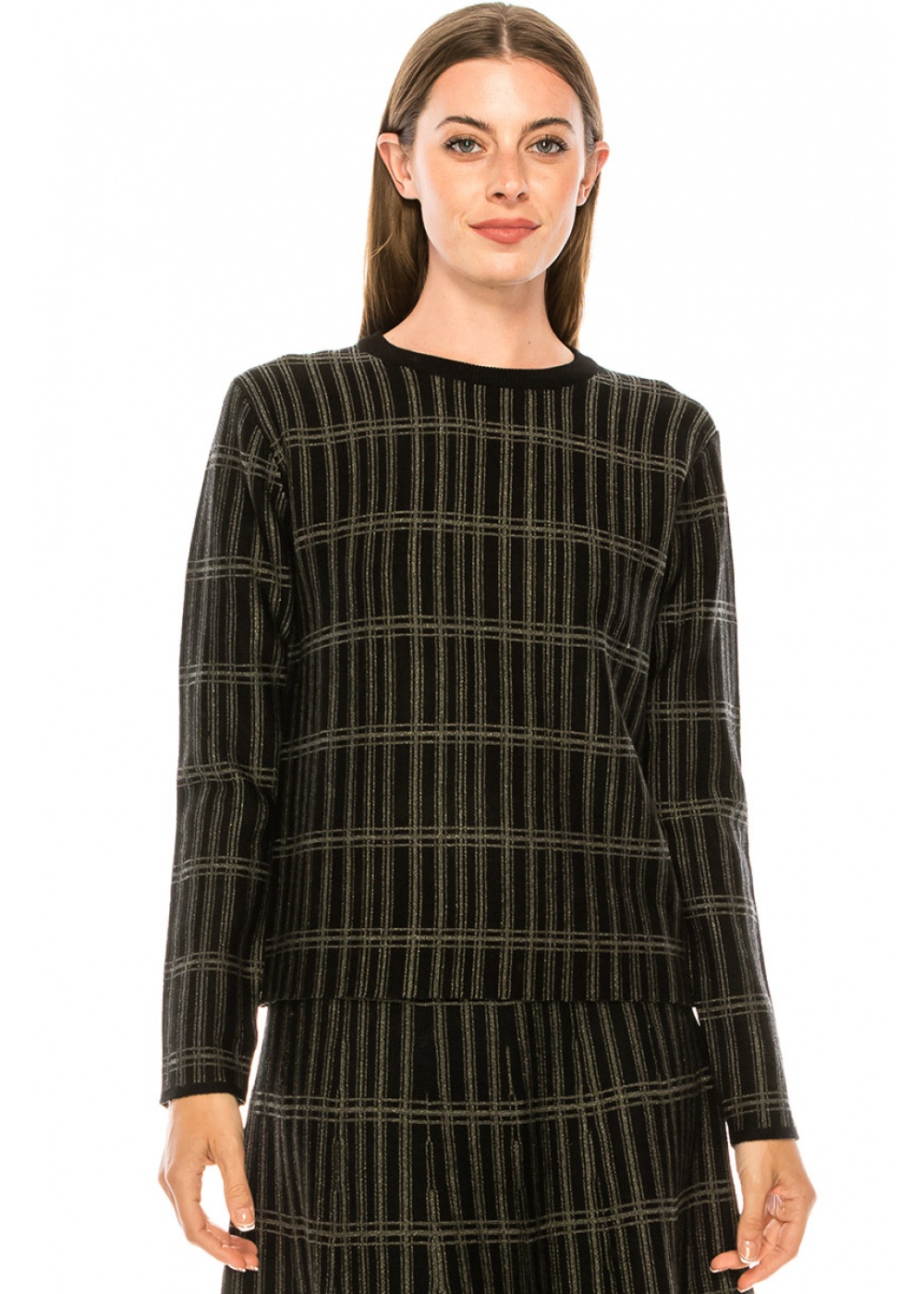 Silver lurex check printed sweater