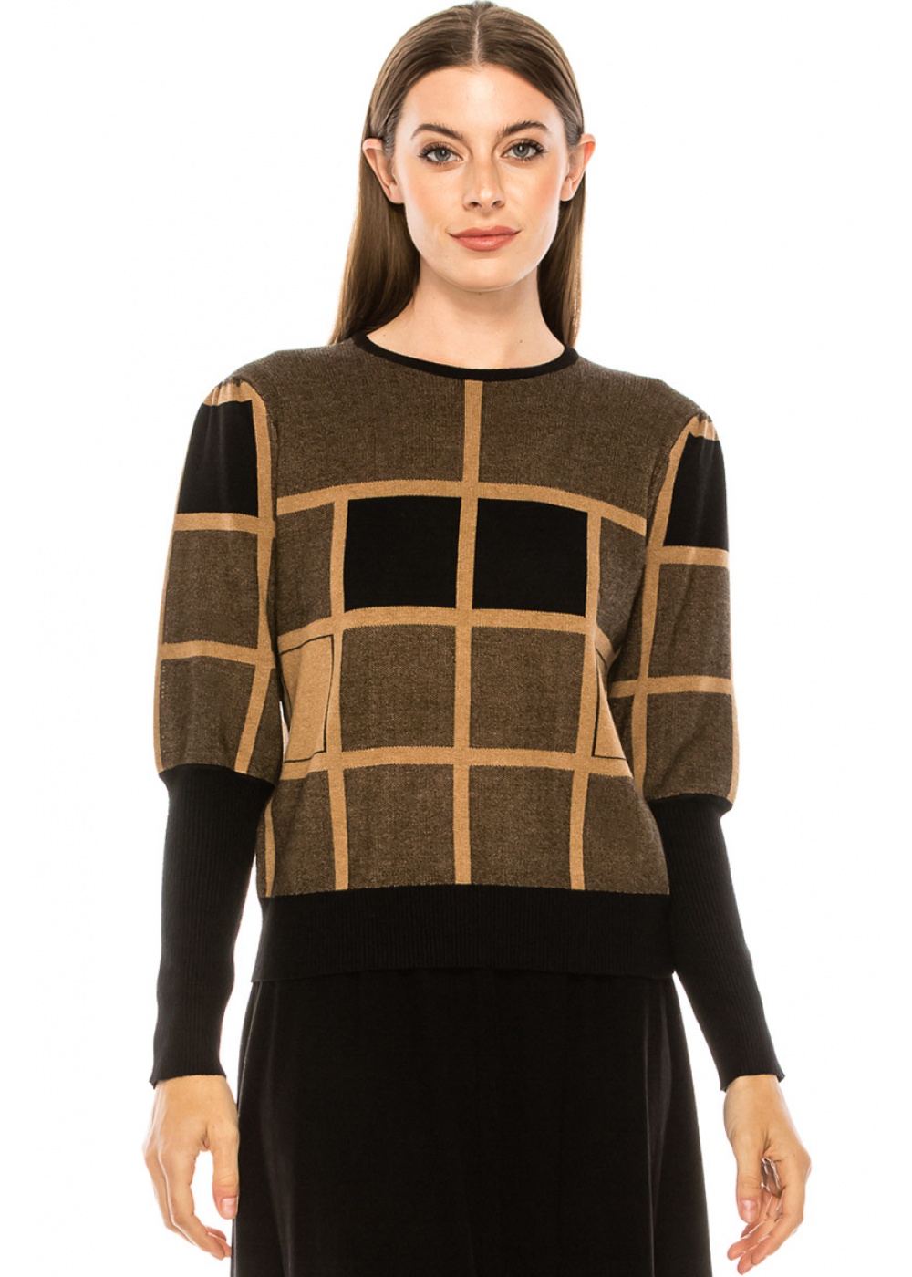 Checkered sweater with voluminous sleeves