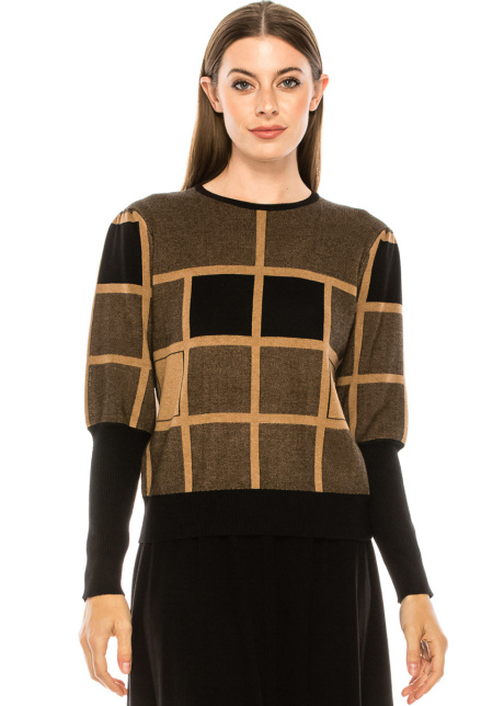 Checkered sweater with voluminous sleeves