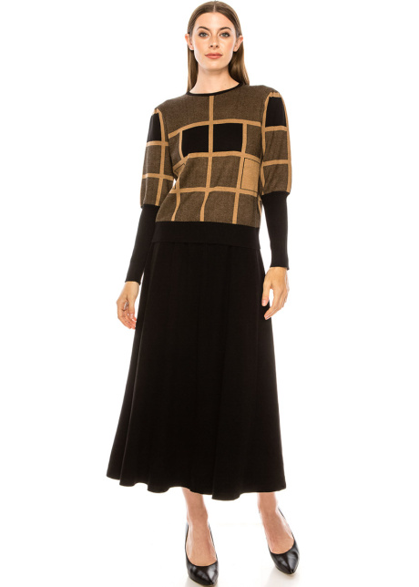 Checkered sweater with voluminous sleeves