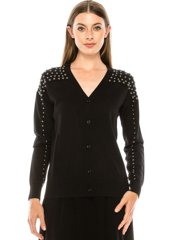 Classic V-neck cardigan with pearls
