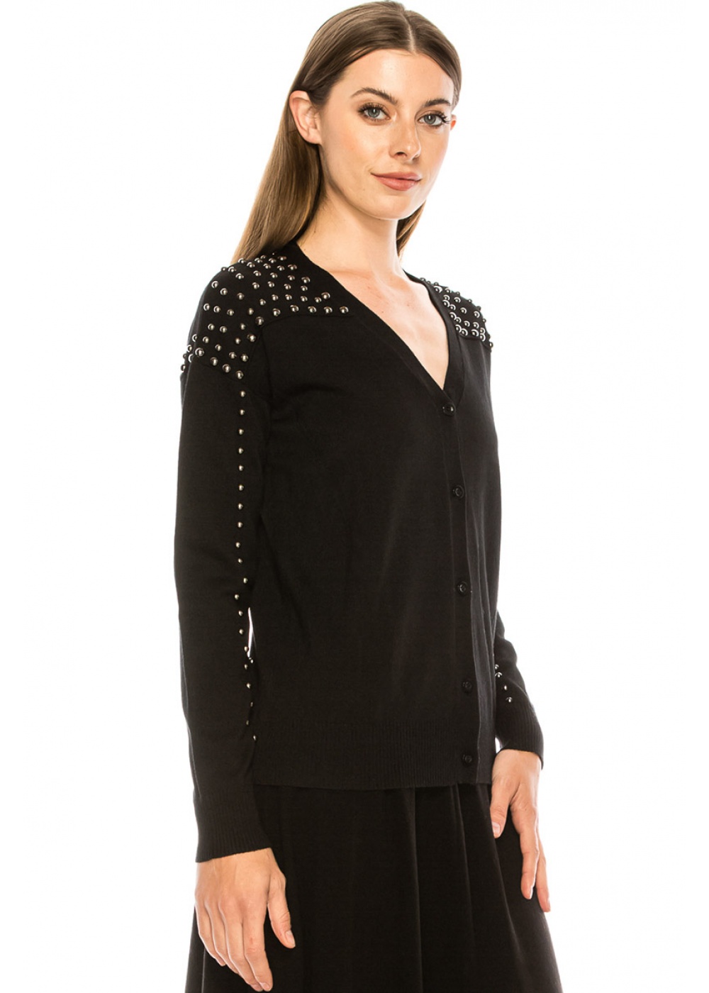 Classic V-neck cardigan with pearls | Modest Women Clothing - YAL New York