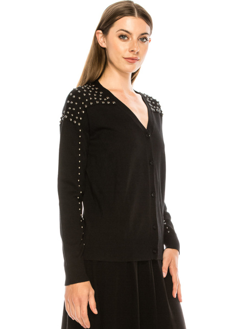 Classic V-neck cardigan with pearls