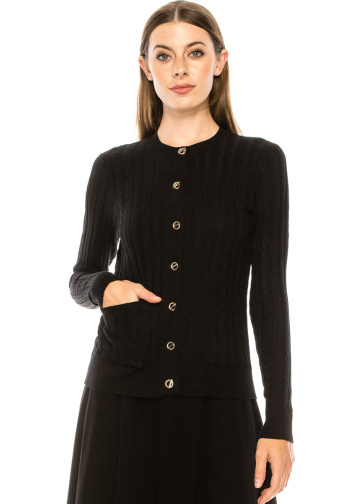 Classy crew neck cardigan in black