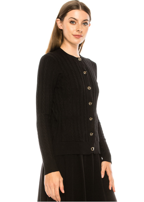 Classy crew neck cardigan in black