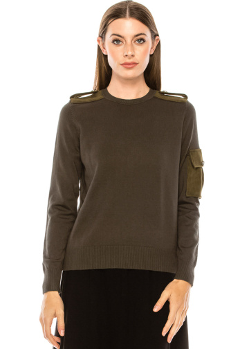 Epaulette basic sweater in olive