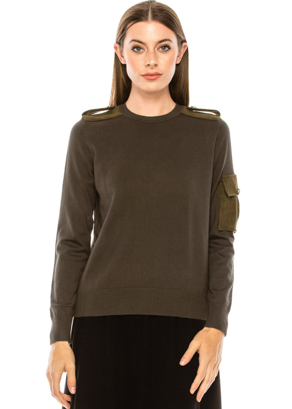 Epaulette basic sweater in olive