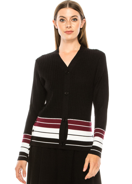 Black cardigan with striped edge