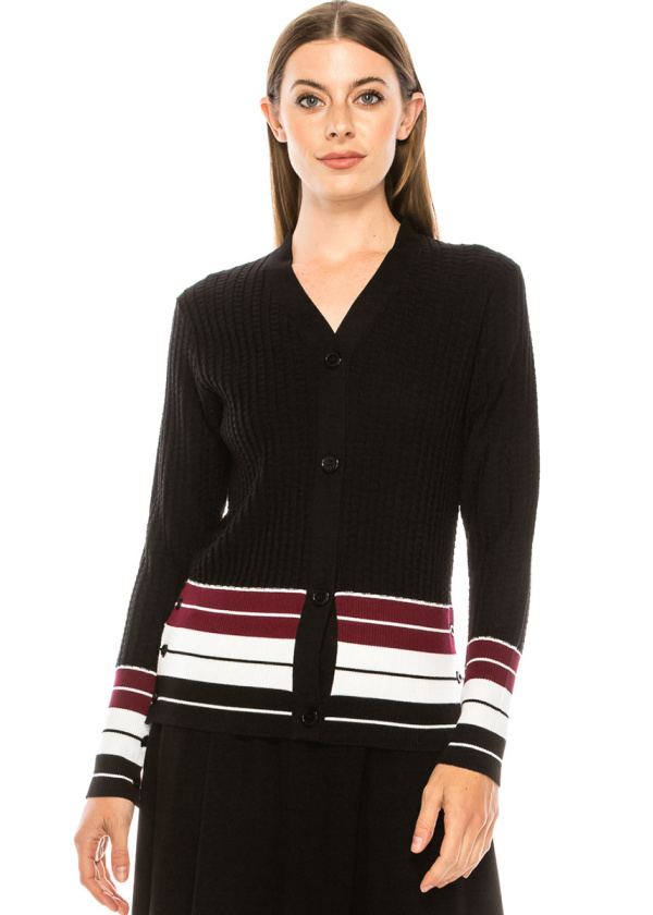 Black cardigan with striped edge