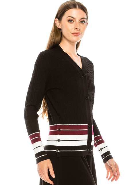 Black cardigan with striped edge