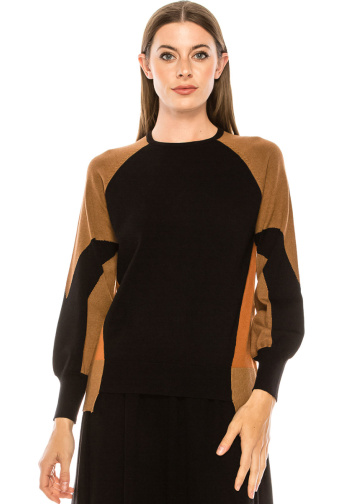 Color block sweater with blouson sleeves