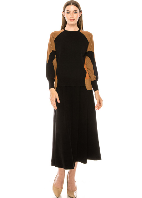 Color block sweater with blouson sleeves