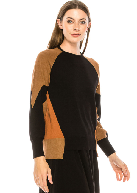 Color block sweater with blouson sleeves