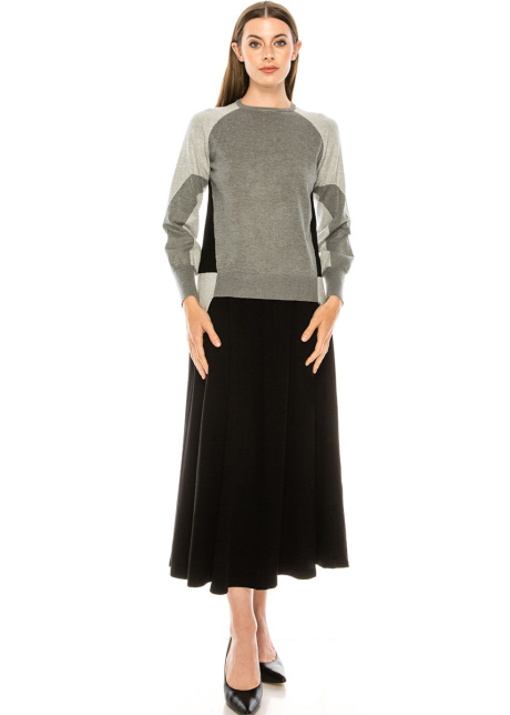 Color block sweater with blouson sleeves