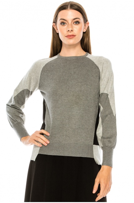 Color block sweater with blouson sleeves