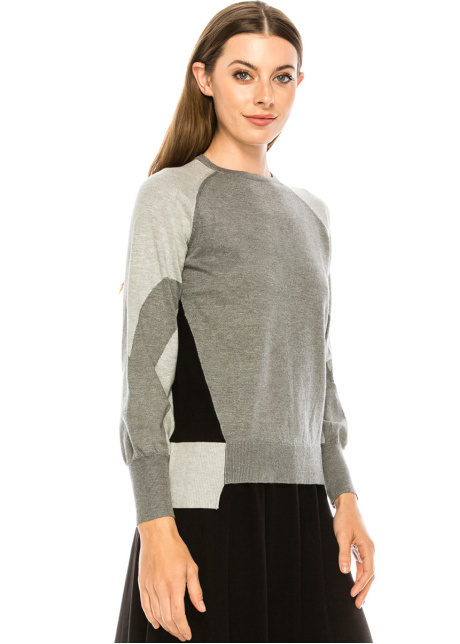 Color block sweater with blouson sleeves