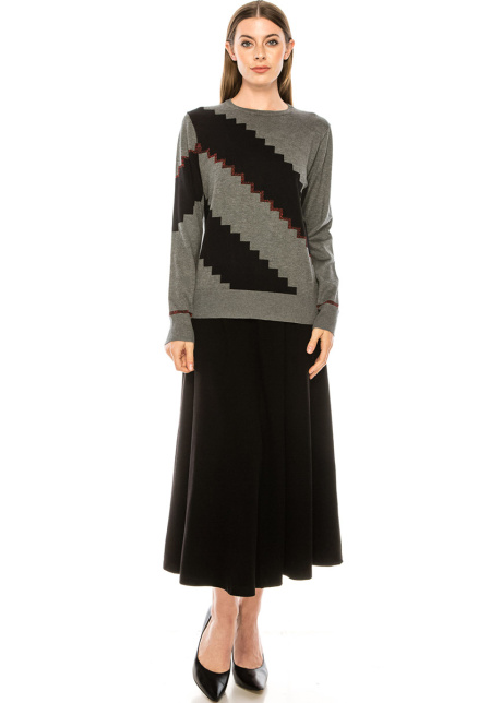 Diagonal print sweater in grey