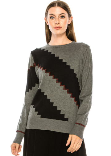 Diagonal print sweater in grey