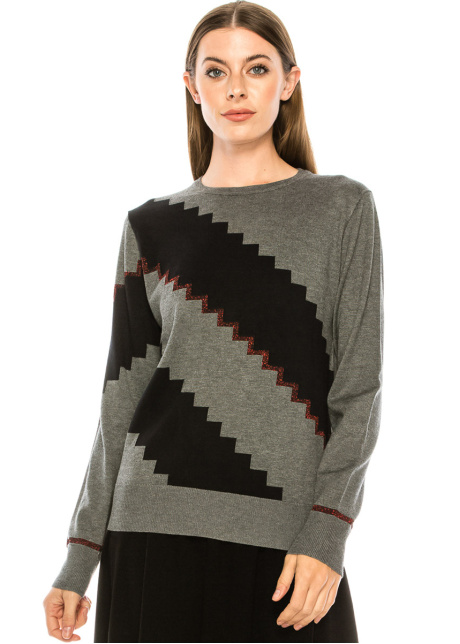 Diagonal print sweater in grey