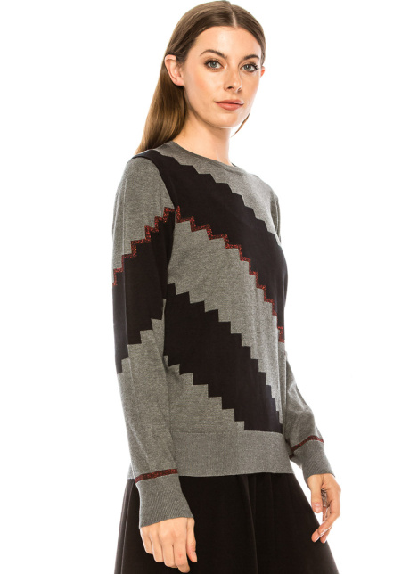 Diagonal print sweater in grey
