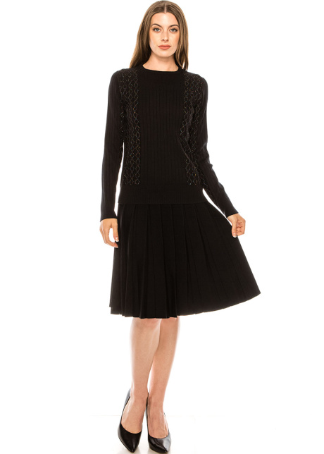 Lurex embroidery crew neck sweater