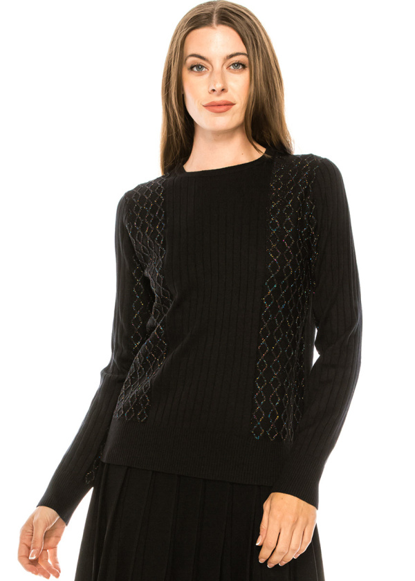 Lurex embroidery crew neck sweater