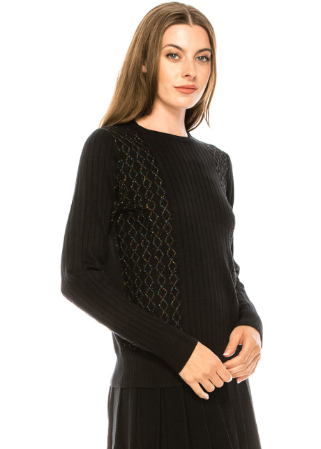Lurex embroidery crew neck sweater