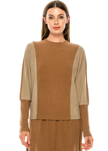 Color block long sleeve T-shirt with high cuffs