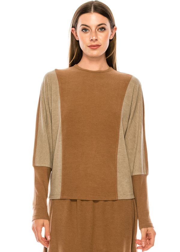 Color block long sleeve T-shirt with high cuffs