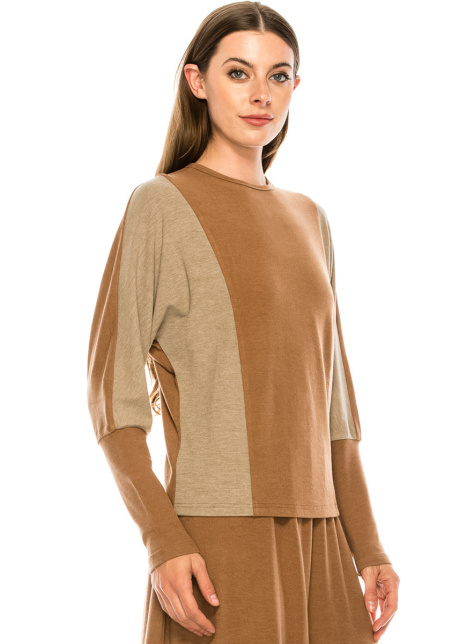 Color block long sleeve T-shirt with high cuffs