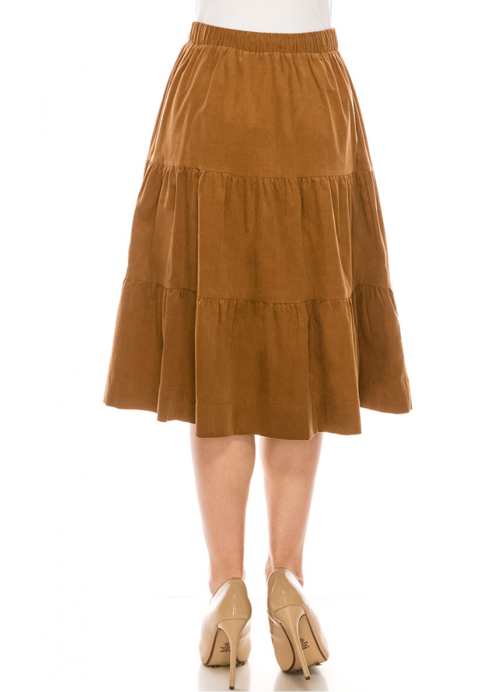 Ruffle Tiered Midi Skirt in Camel