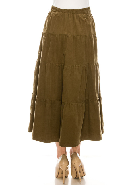 Ruffle Tiered Maxi Skirt in Olive Corduroy