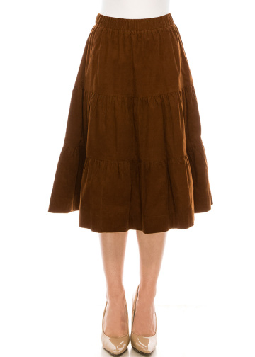 Ruffle Tiered Midi Skirt in Rust