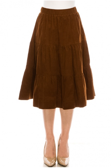 Ruffle Tiered Midi Skirt in Rust
