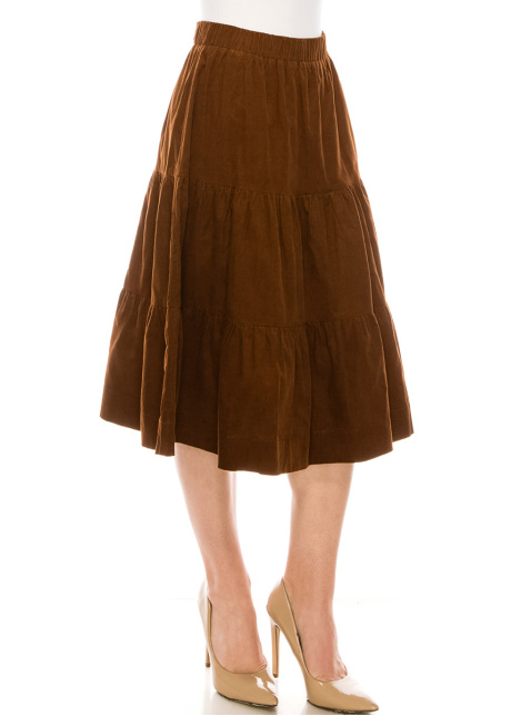 Ruffle Tiered Midi Skirt in Rust