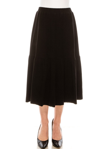 Flared Hem Midi Skirt in Black