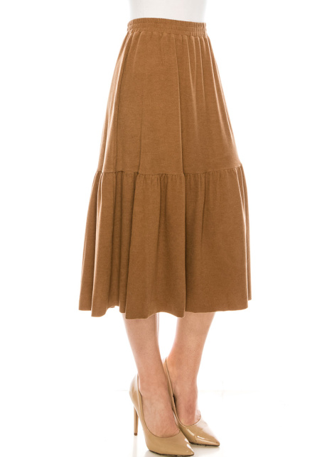 Flared Hem Midi Skirt in Camel