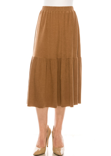 Flared Hem Midi Skirt in Camel
