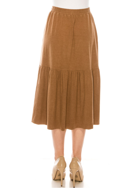 Flared Hem Midi Skirt in Camel