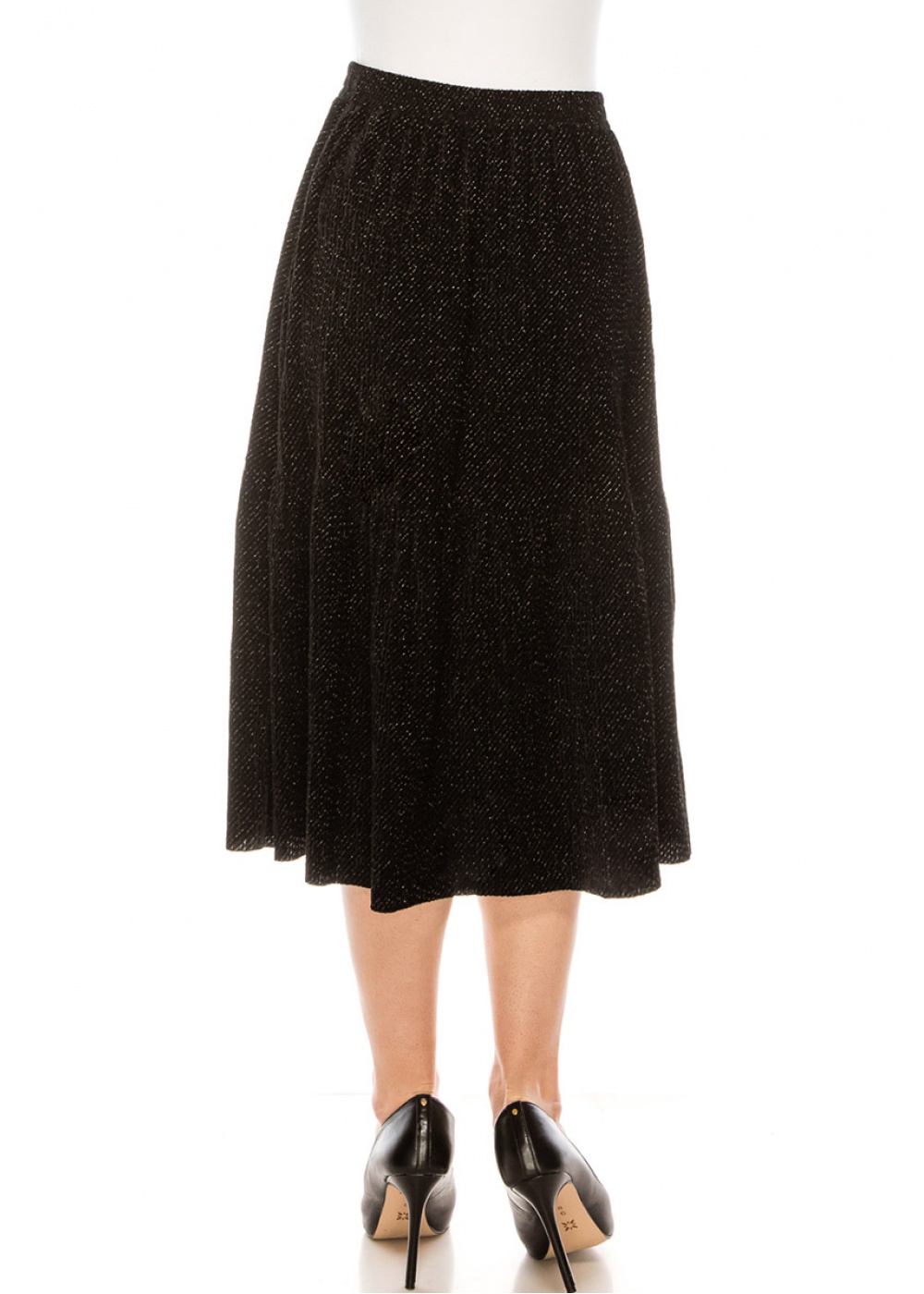 Sequin velvet midi skirt in black