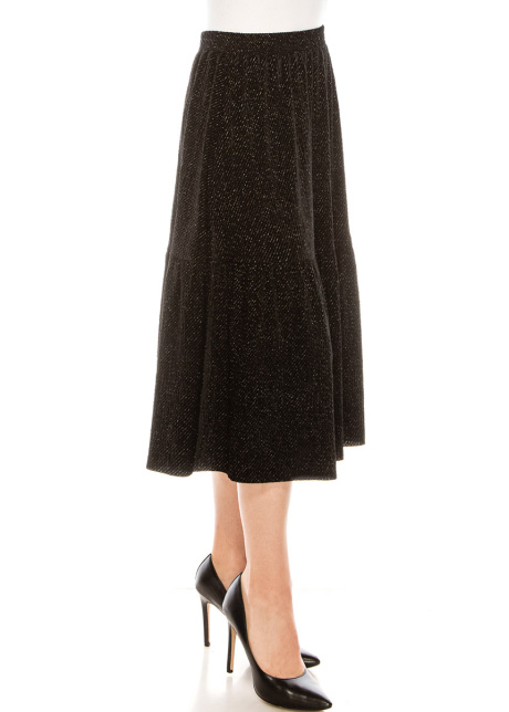 Sequin velvet midi skirt in black